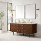 Amberly 72" Double Vanity, Mid-Century Walnut w/ 3 CM Eternal Marfil Top