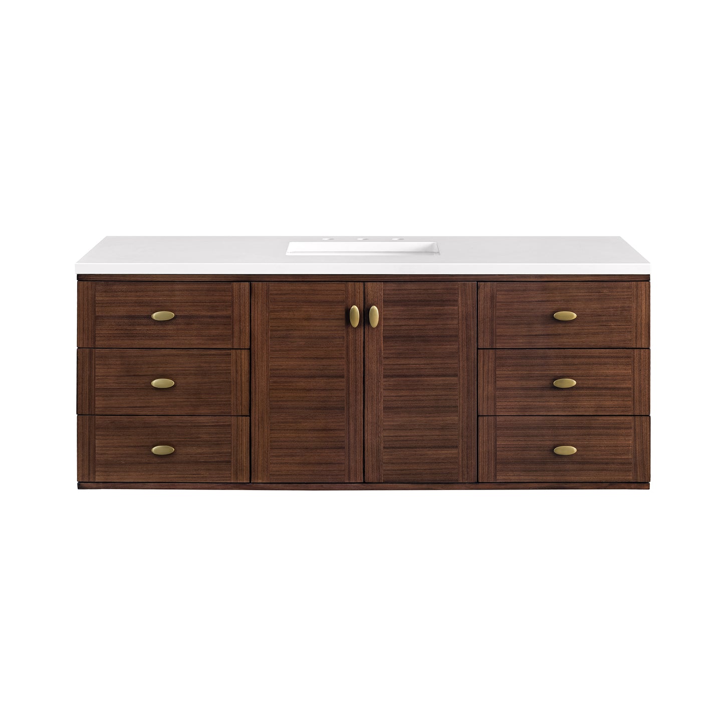 Amberly 60" Single Vanity, Mid-Century Walnut w/ 3 CM White Zeus Top