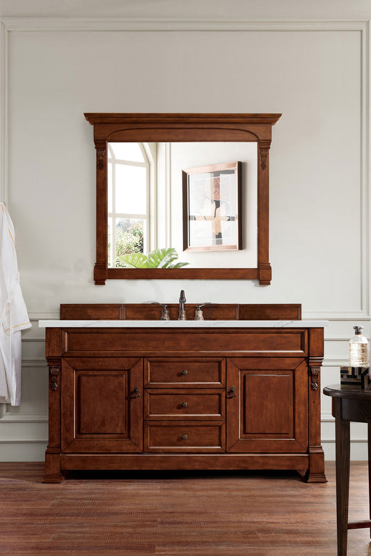 Brookfield 60" Single Vanity, Warm Cherry w/ 3 CM Ethereal Noctis Quartz Top