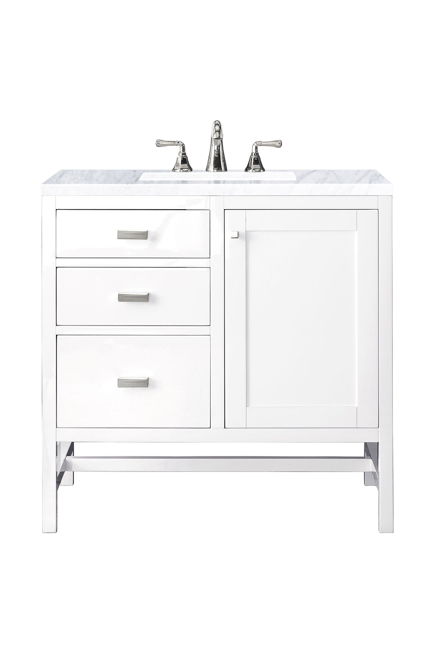 Addison 36" Single Vanity, Glossy White w/ 3 CM Carrara White Top