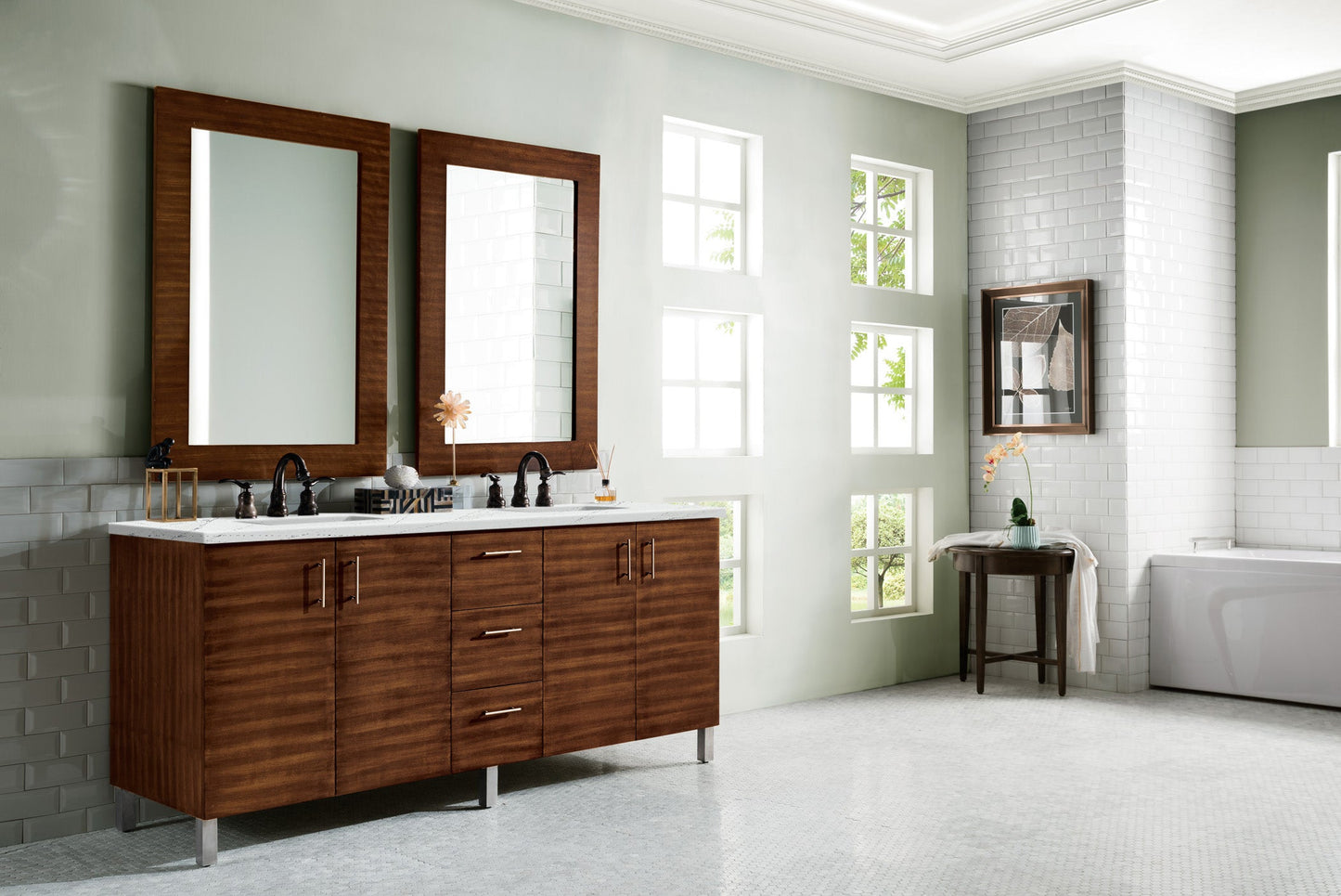 Metropolitan 72" Double Vanity, American Walnut w/ 3 CM Ethereal Noctis Quartz Top