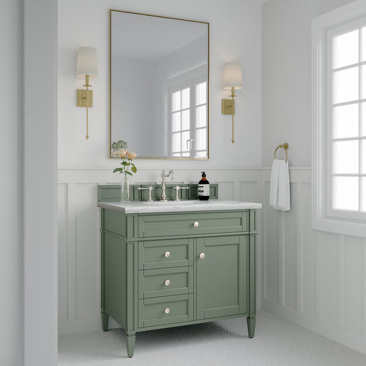 Brittany 36" Single Vanity, Smokey Celadon w/ 3 CM Ethereal Noctis Top