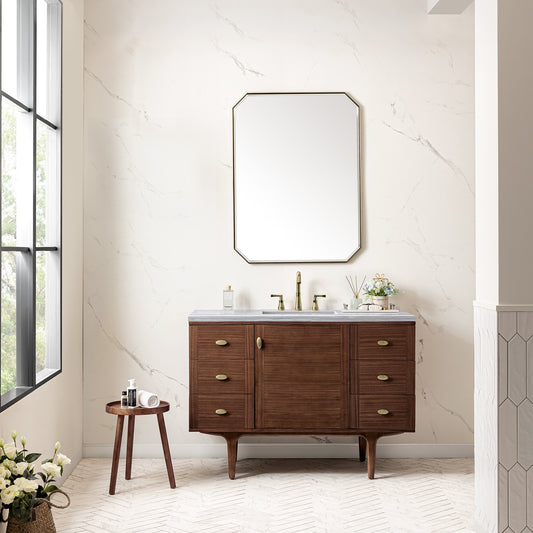 Amberly 48" Single Vanity, Mid-Century Walnut w/ 3 CM Arctic Fall Top