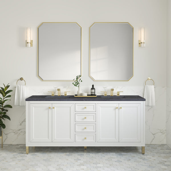 Chicago 72 Double Vanity, Glossy White w/ 3 CM Charcoal Soapstone Top