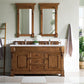 Brookfield 60" Double Vanity, Country Oak w/ 3 CM Arctic Fall Solid Surface Top