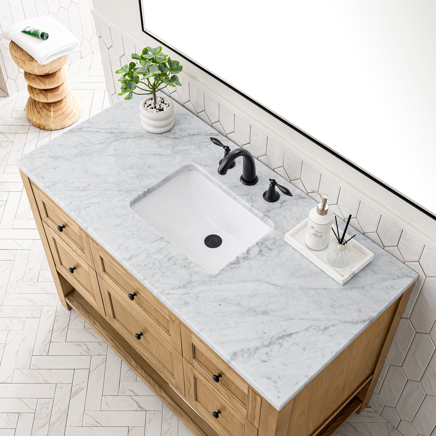 Breckenridge 48" Single Vanity, Light Natural Oak w/ 3 CM Carrara Marble Top