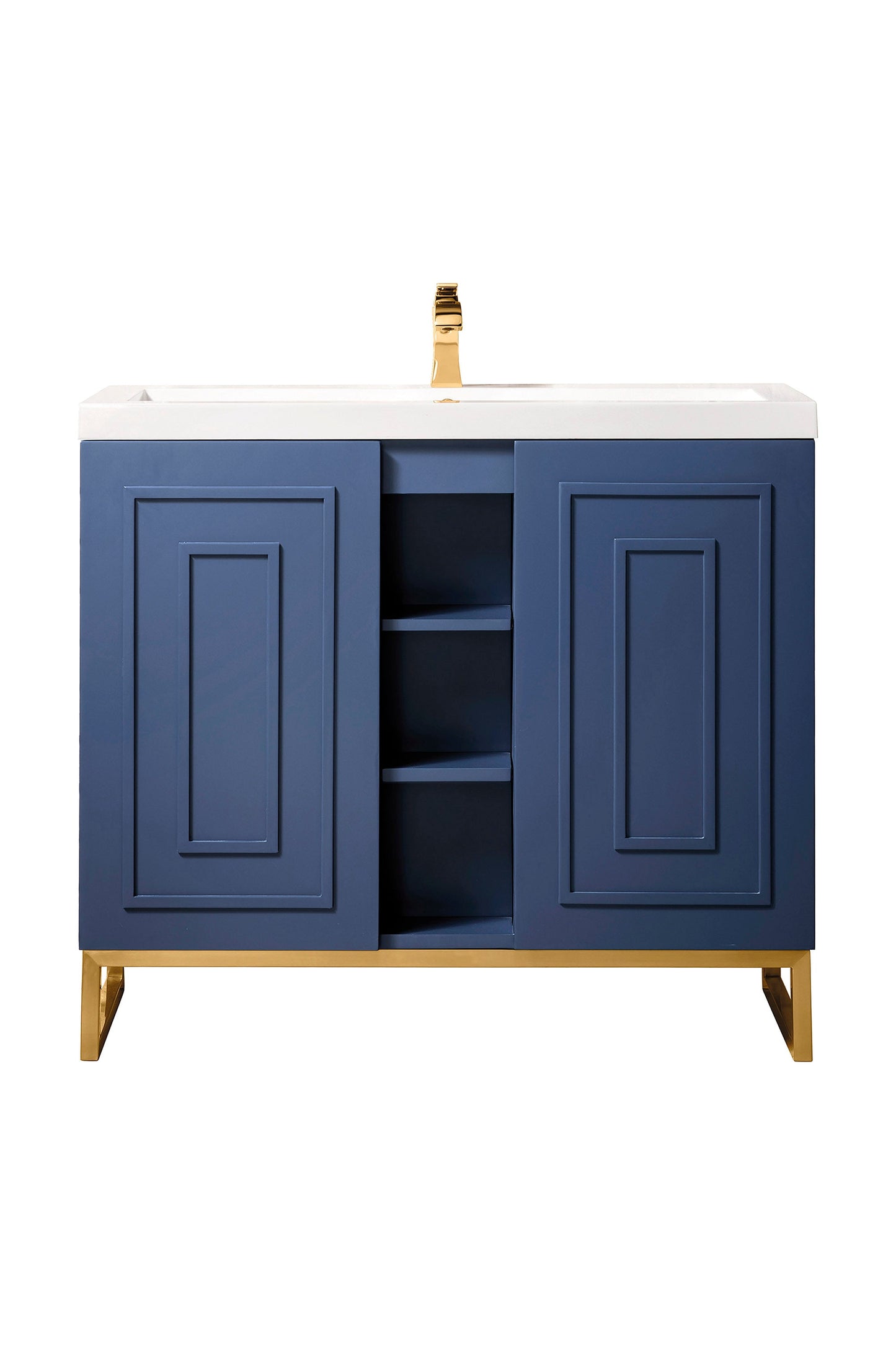 Alicante 39.5" Single Vanity, Azure Blue, Radiant Gold w/ White Glossy Composite Stone Top