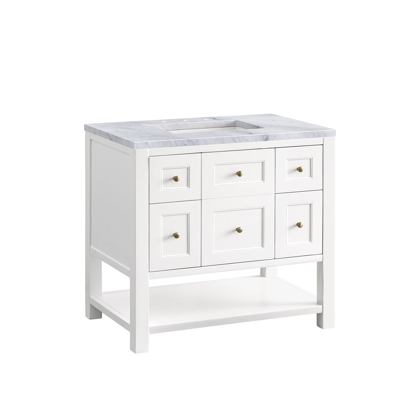 Breckenridge 36" Single Vanity, Bright White w/ 3 CM Carrara Marble Top