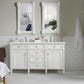 Brittany 60" Double Vanity, Bright White Vanity w/ 3 CM Ethereal Noctis Quartz Top