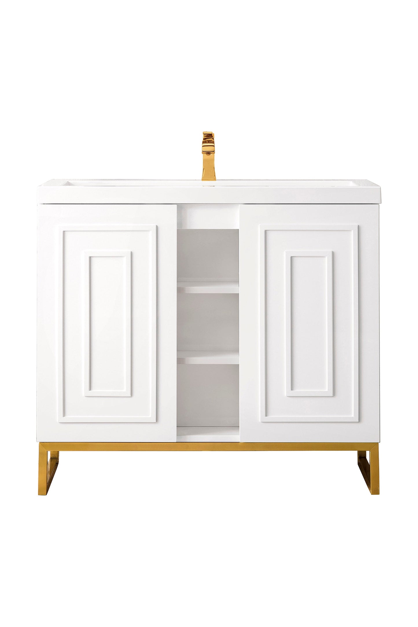 Alicante 39.5" Single Vanity, Glossy White, Radiant Gold w/ White Glossy Composite Stone Top