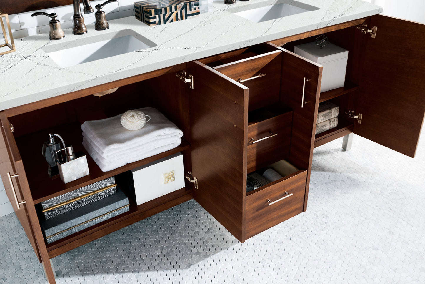 Metropolitan 72" Double Vanity, American Walnut w/ 3 CM Ethereal Noctis Quartz Top