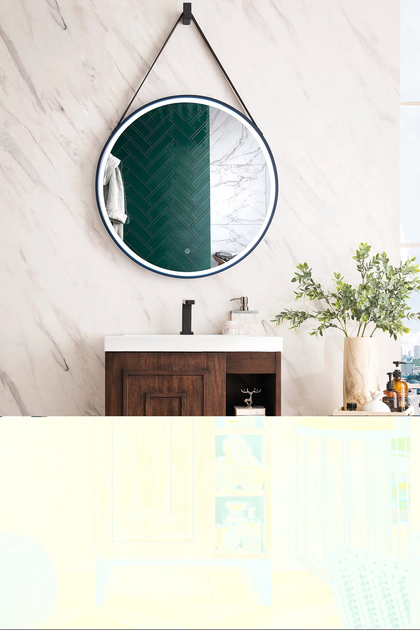 Alicante 24" Single Vanity, Mid-Century Acacia, Matte Black w/ White Glossy Composite Stone Top