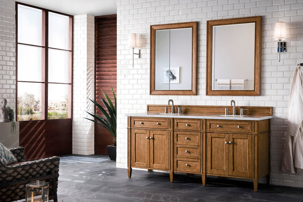 Brittany 72 Double Vanity, Saddle Brown w/ 3 CM Carrara Marble Top