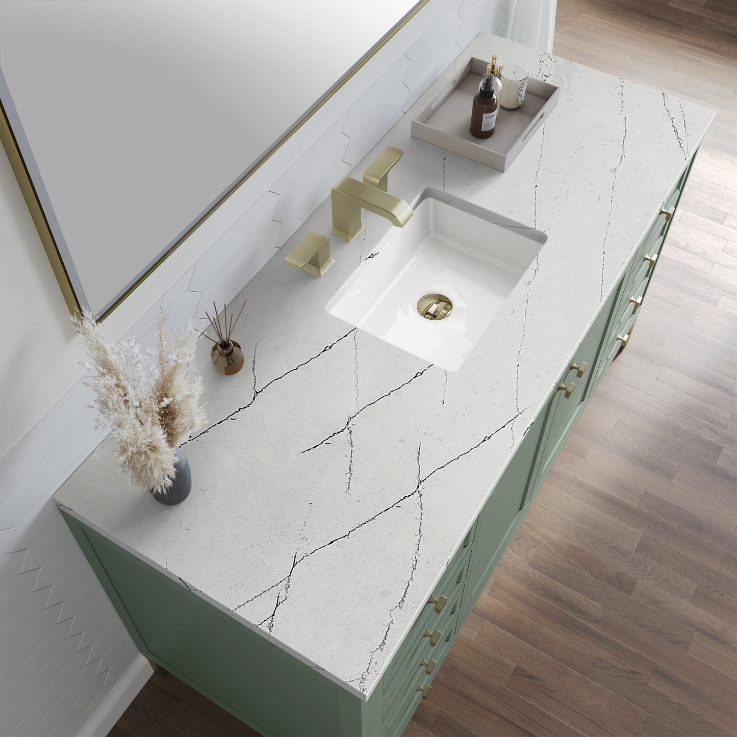 Chicago 60" Single Vanity, Smokey Celadon w/ 3 CM Ethereal Noctis Top