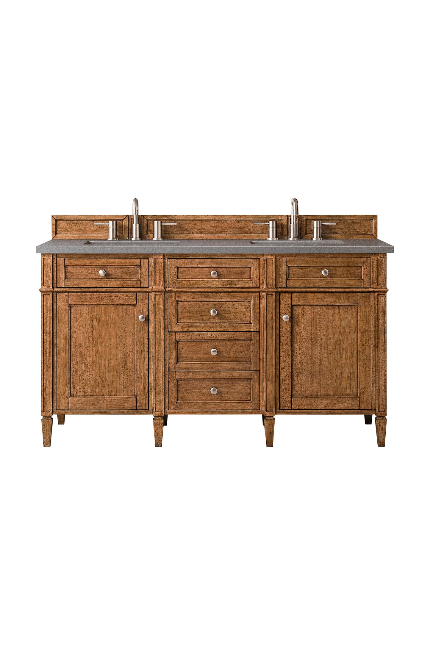 Brittany 60" Double Vanity, Saddle Brown w/ 3 CM Grey Expo Quartz Top