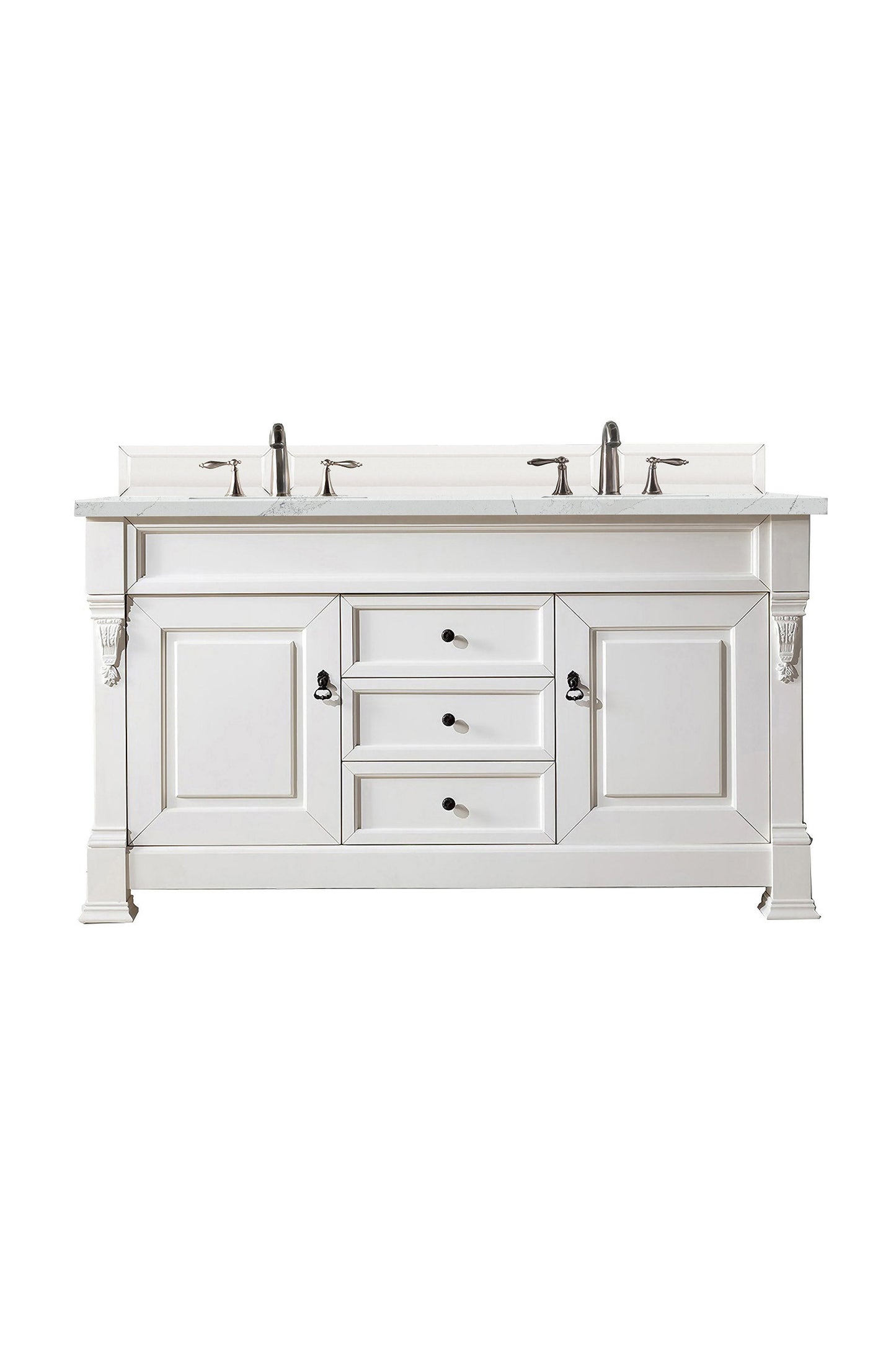 Brookfield 60" Double Vanity, Bright White w/ 3 CM Ethereal Noctis Quartz Top