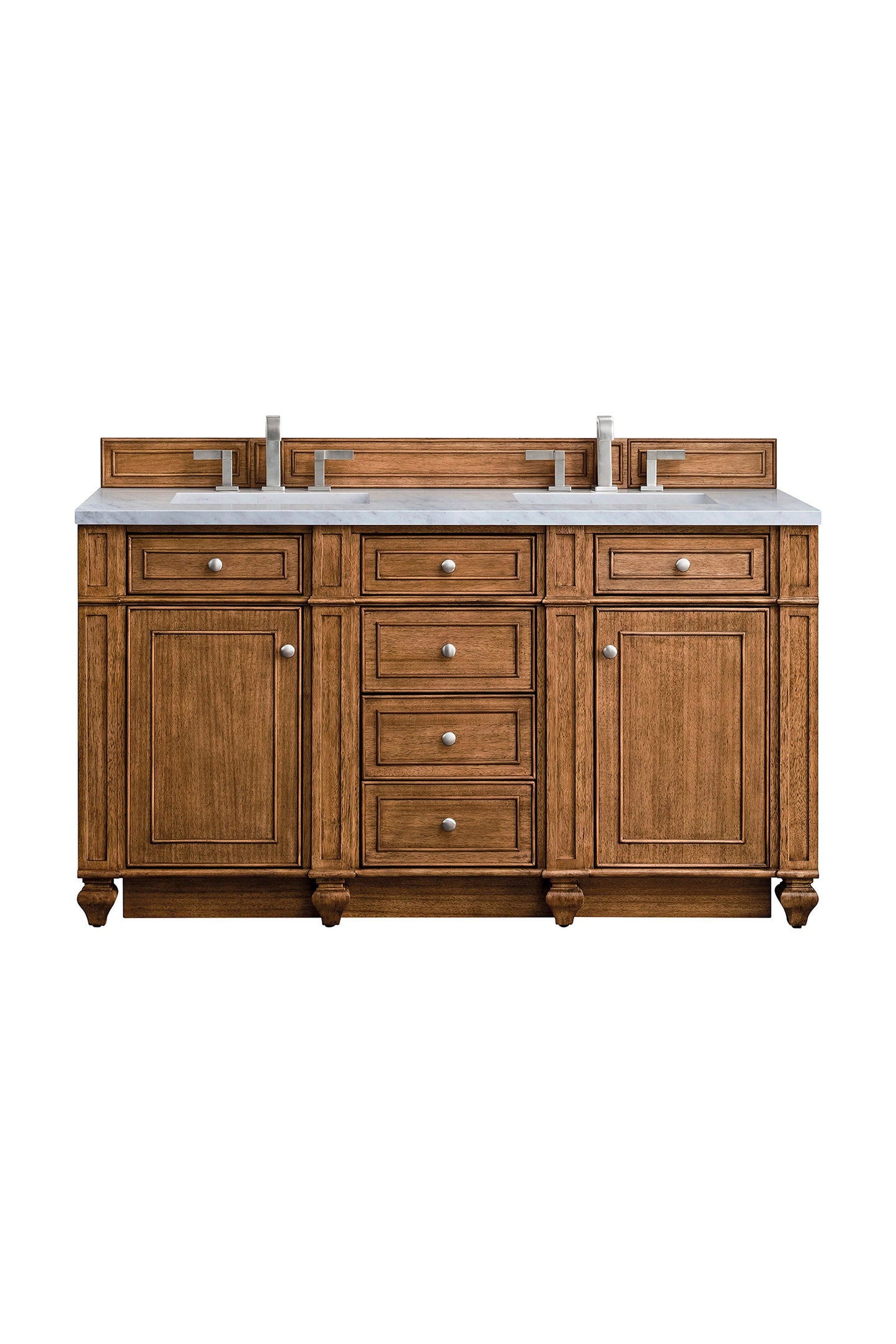 Bristol 60" Double Vanity, Saddle Brown w/ 3 CM Carrara Marble Top