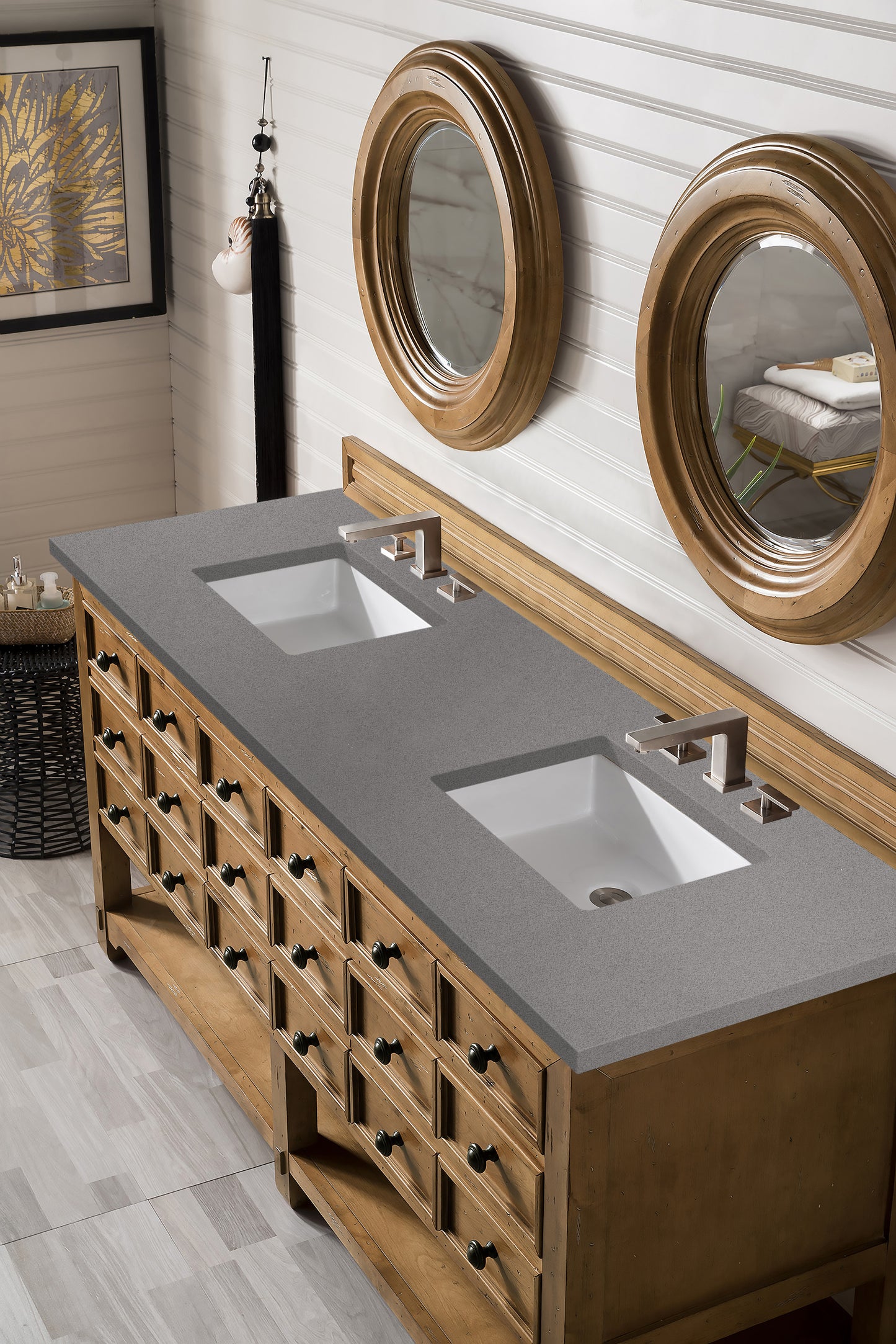 Malibu 72" Double Vanity, Honey Alder w/ 3 CM Grey Expo Quartz Top