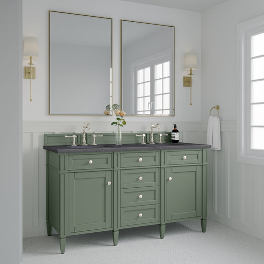 Brittany 60" Double Vanity, Smokey Celadon w/ 3 CM Charcoal Soapstone Top