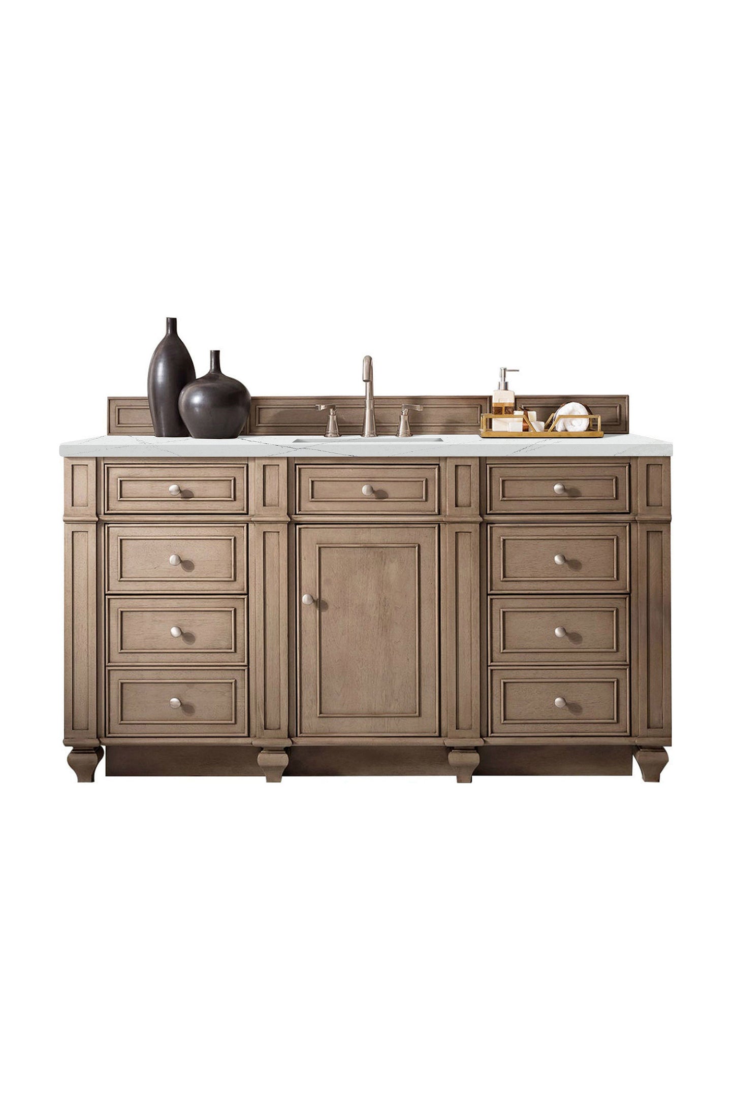 Bristol 60" Single Vanity, Whitewashed Walnut w/ 3 CM Ethereal Noctis Quartz Top