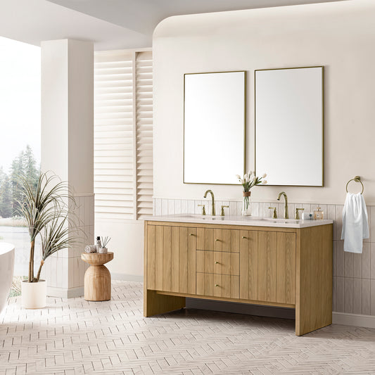 Hudson 60" Double Vanity, Light Natural Oak w/ 3 CM Eternal Marfil Top