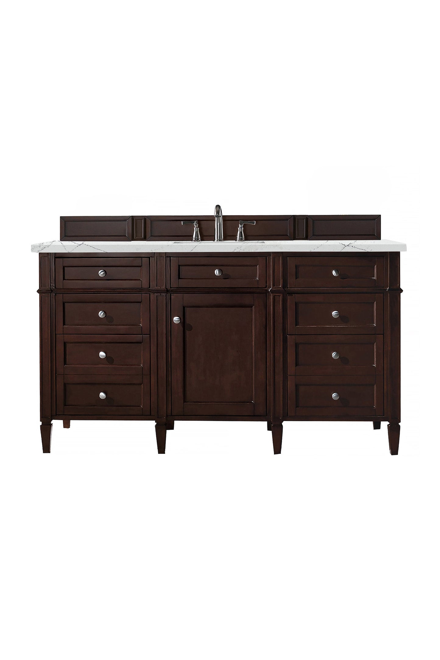 Brittany 60" Single Vanity, Burnished Mahogany w/ 3 CM Ethereal Noctis Quartz Top