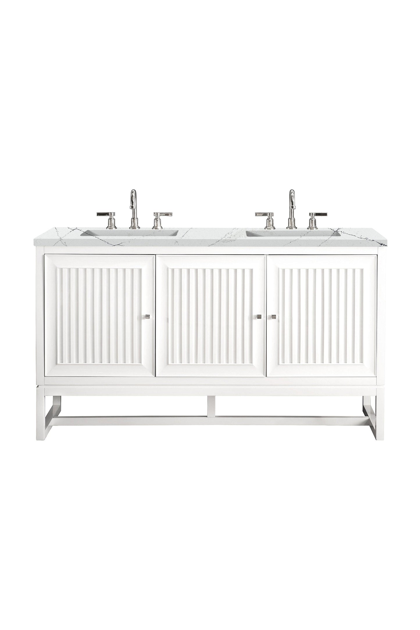Athens 60" Double Vanity, Glossy White w/ 3 CM Ethereal Noctis Top