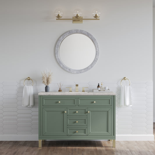 Chicago 48" Single Vanity, Smokey Celadon w/ 3 CM Eternal Jasmine Pearl Top