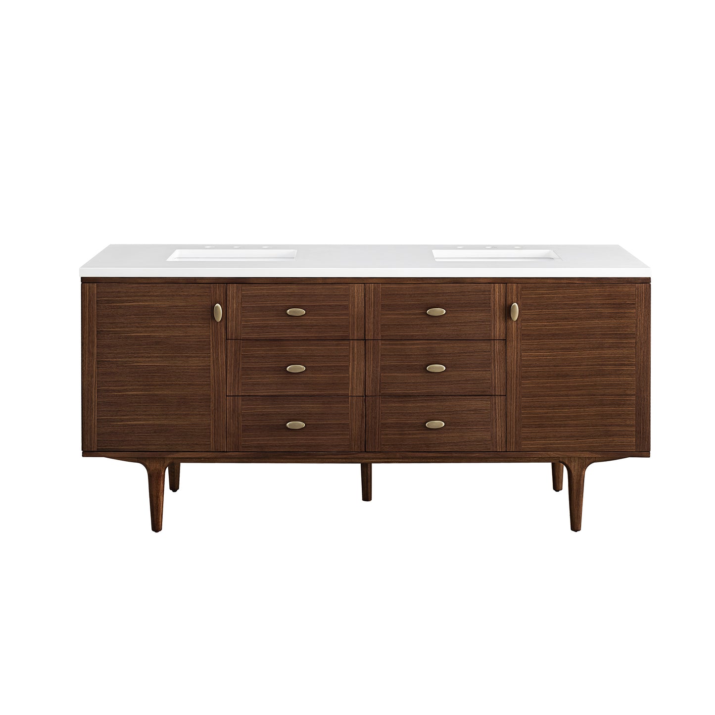 Amberly 72" Double Vanity, Mid-Century Walnut w/ 3 CM White Zeus Top