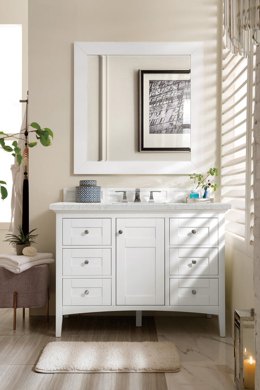 Palisades 48" Single Vanity, Bright White w/ 3 CM Eternal Jasmine Pearl Quartz Top