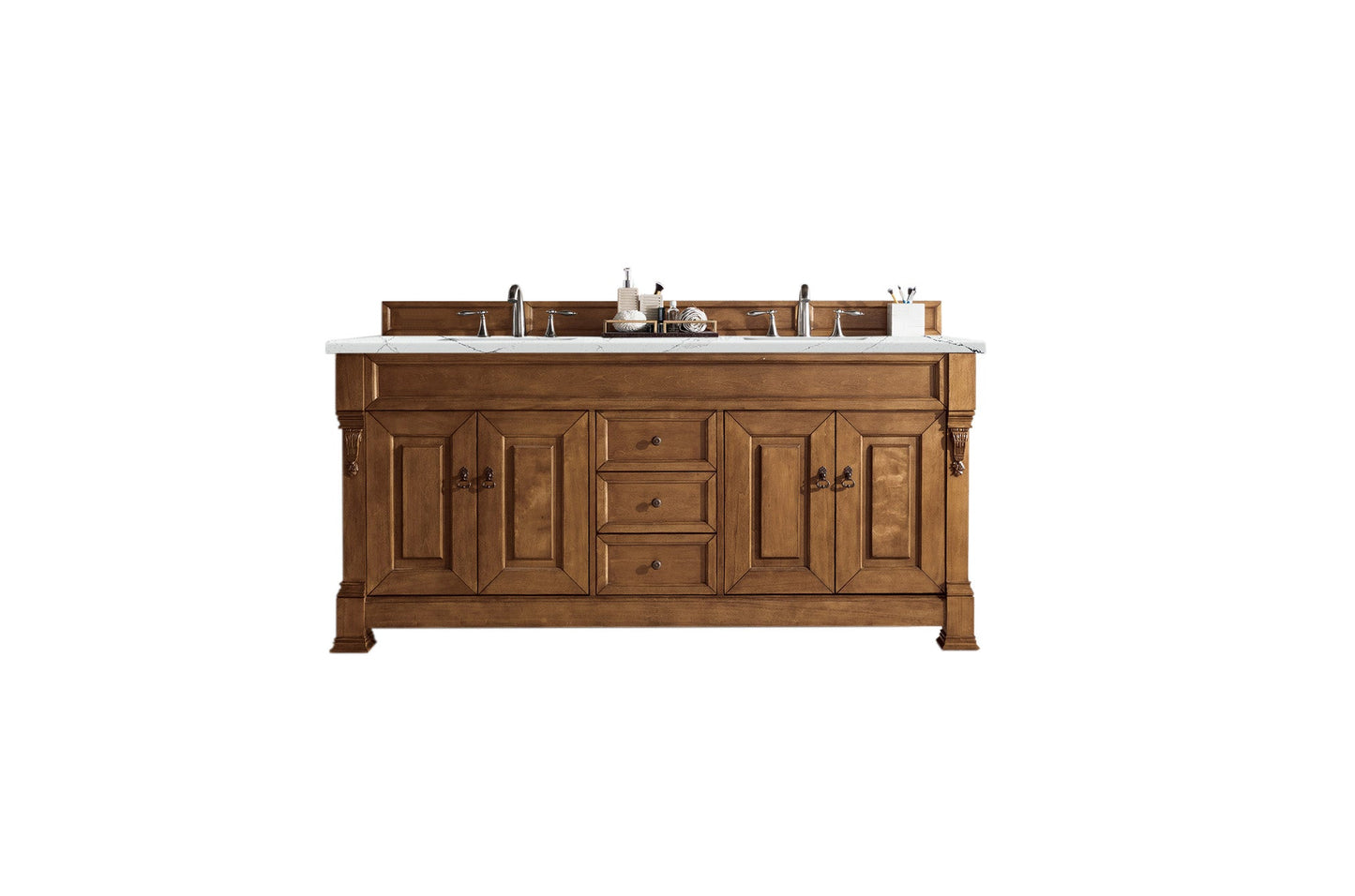 Brookfield 72" Double Vanity, Country Oak w/ 3 CM Ethereal Noctis Quartz Top