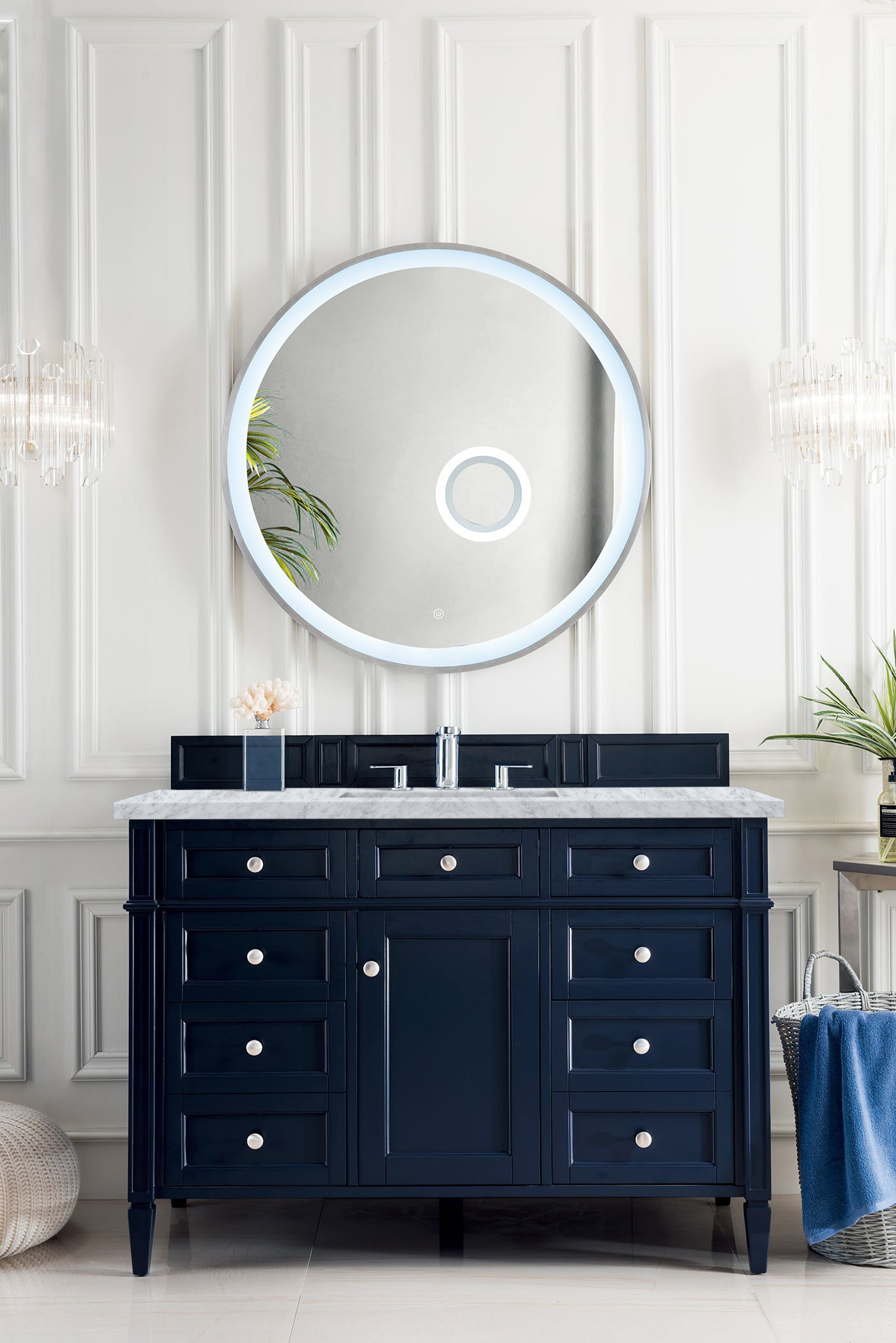 Brittany 48" Single Vanity, Victory Blue w/ 3 CM Carrara Marble Top