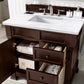 Brookfield 36" Single Vanity, Burnished Mahogany w/ 3 CM Arctic Fall Solid Surface Top