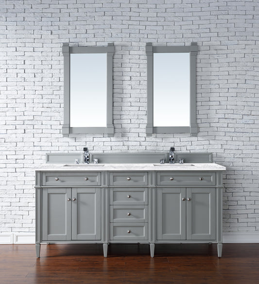 Brittany 72" Double Vanity, Urban Gray w/ 3 CM Arctic Fall Solid Surface Top