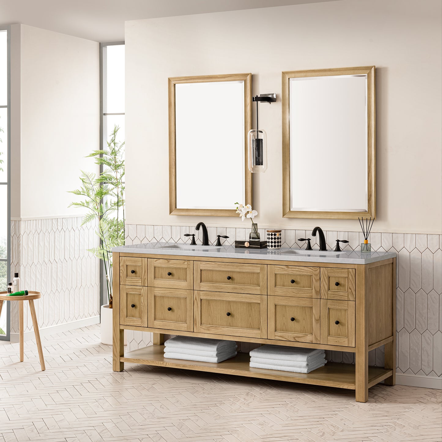 Breckenridge 72" Double Vanity, Light Natural Oak w/ 3 CM Eternal Serena Top