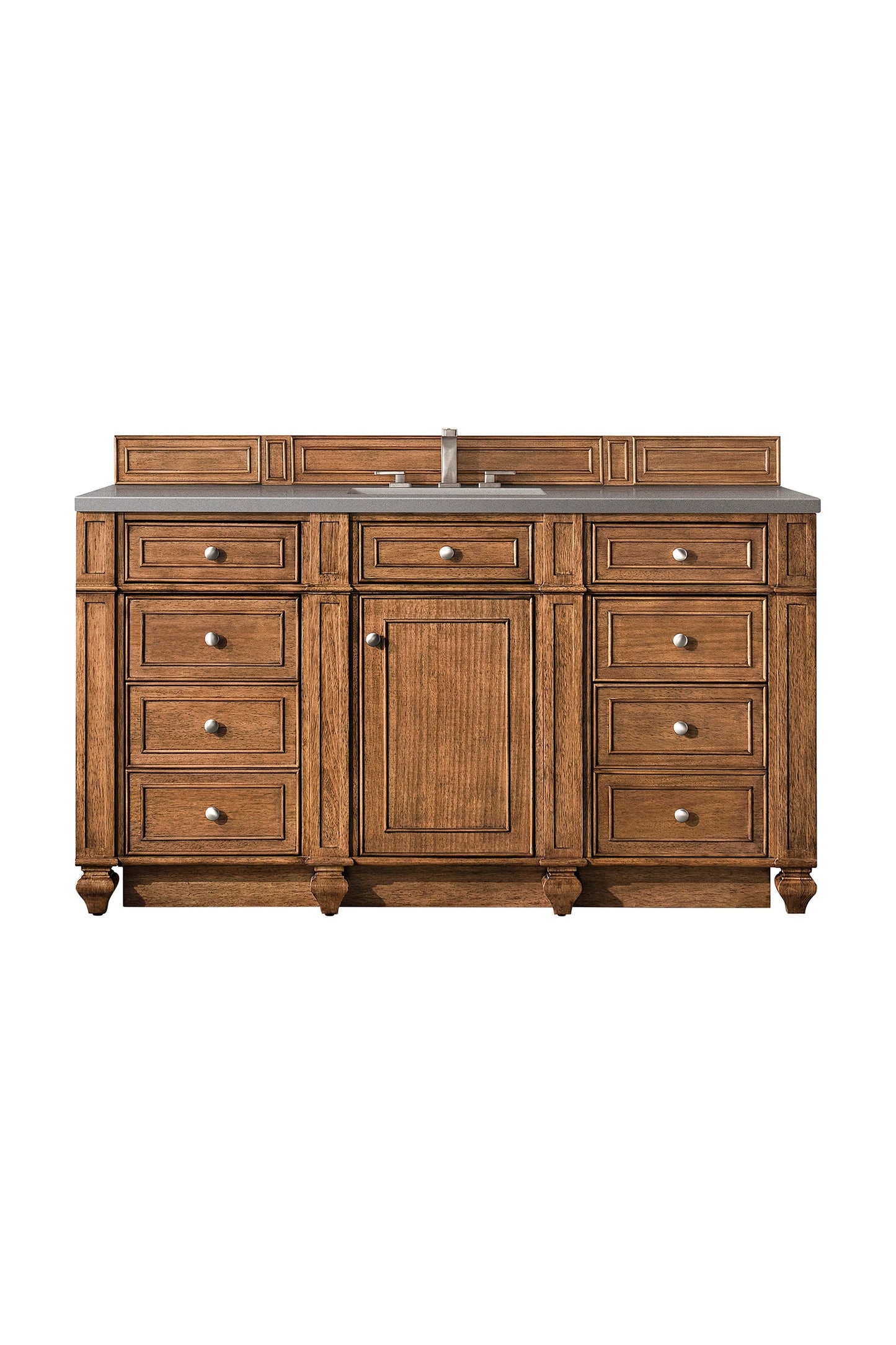 Bristol 60" Single Vanity, Saddle Brown w/ 3 CM Grey Expo Quartz Top