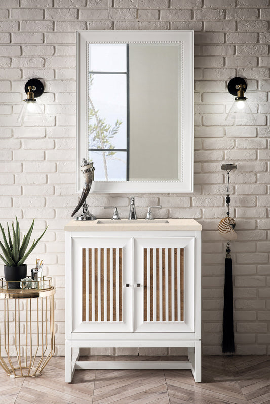 Athens 30" Single Vanity, Glossy White w/ 3 CM Eternal Marfil Top