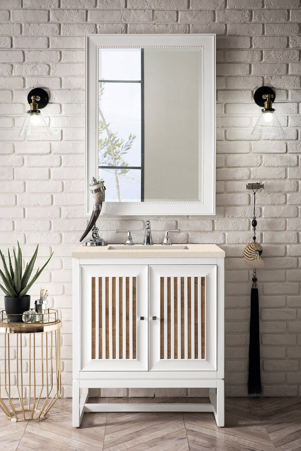 Athens 30 Single Vanity, Glossy White w/ 3 CM Eternal Marfil Top