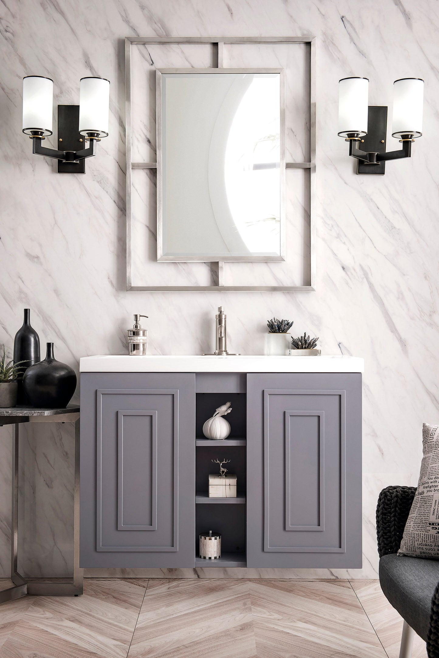 Alicante 39.5" Single Vanity, Gray Smoke w/ White Glossy Composite Stone Top