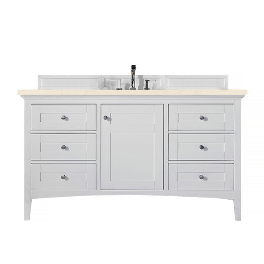 Palisades 60" Single Vanity, Bright White w/ 3 CM Eternal Marfil Quartz Top