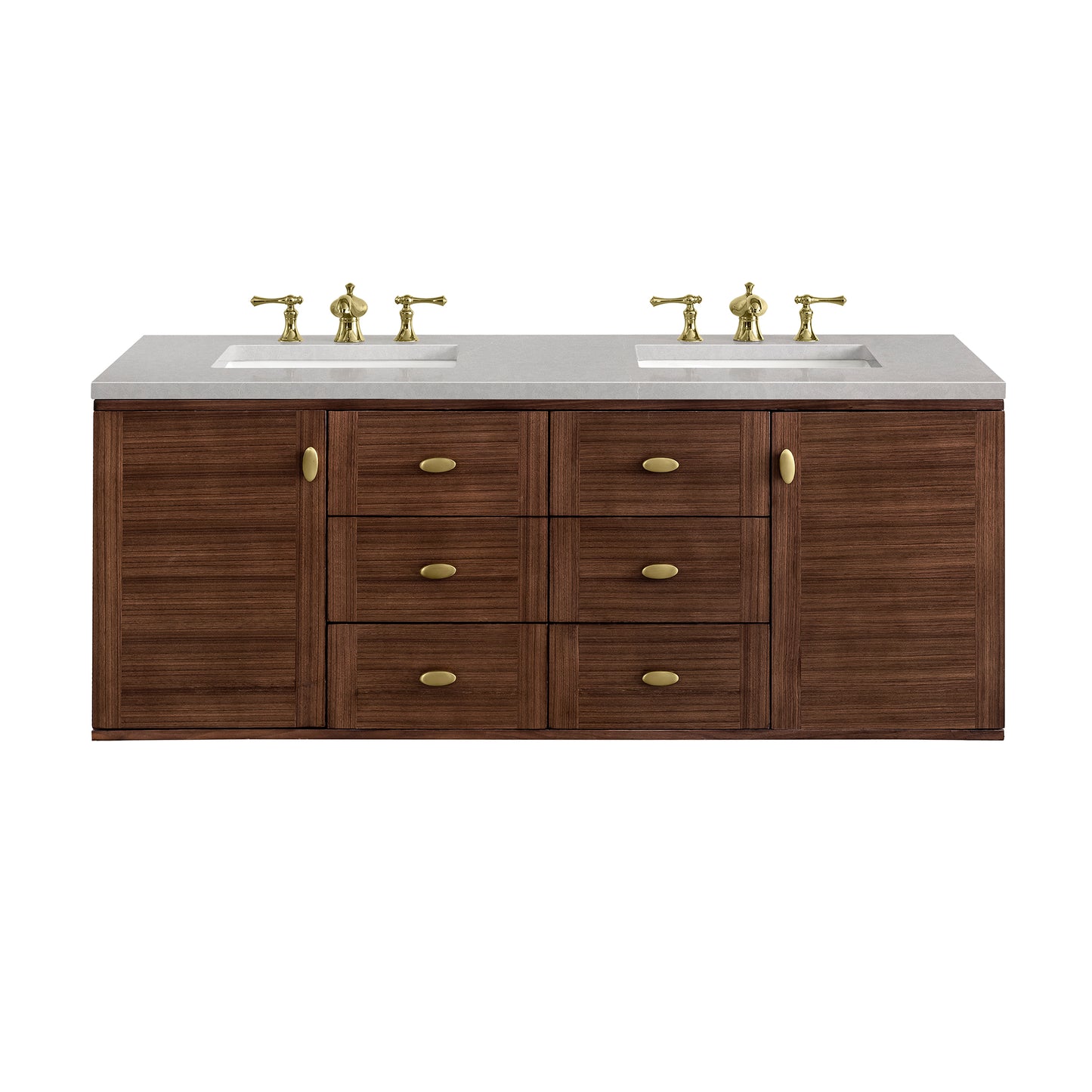 Amberly 60" Double Vanity, Mid-Century Walnut w/ 3 CM Eternal Serena Top