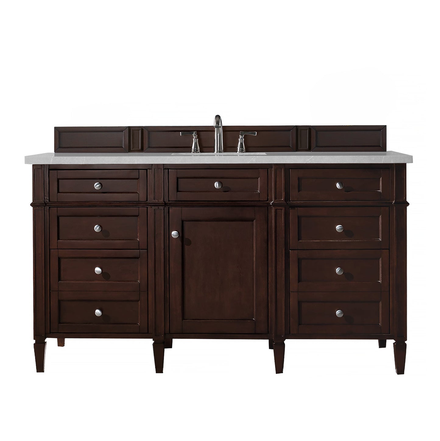 Brittany 60" Single Vanity, Burnished Mahogany w/ 3 CM Eternal Serena Quartz Top