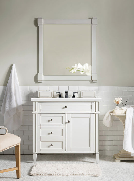 Brittany 36" Single Vanity, Bright White w/ 3 CM White Zeus Quartz Top