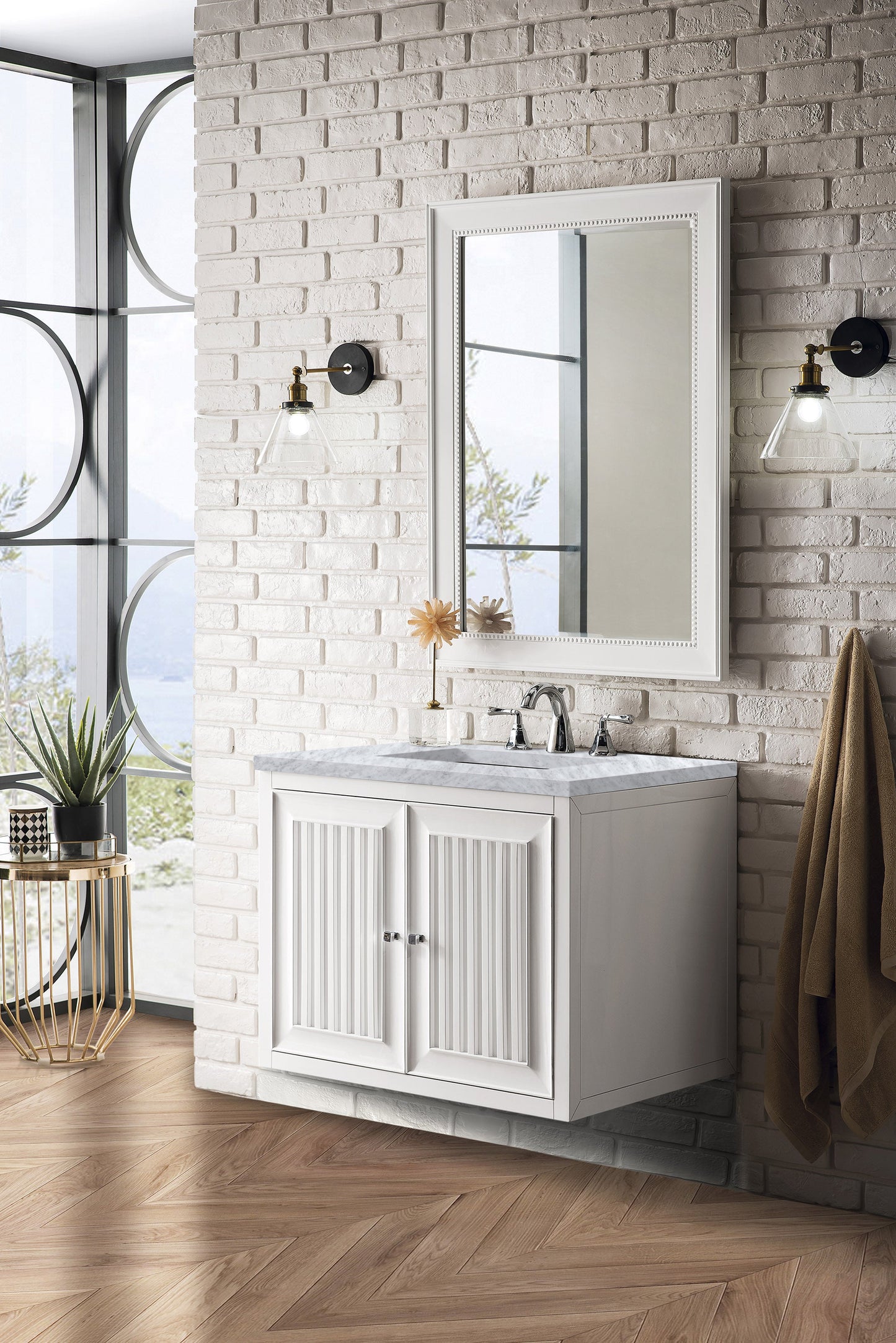 Athens 30" Single Vanity, Glossy White w/ 3 CM Carrara White Top