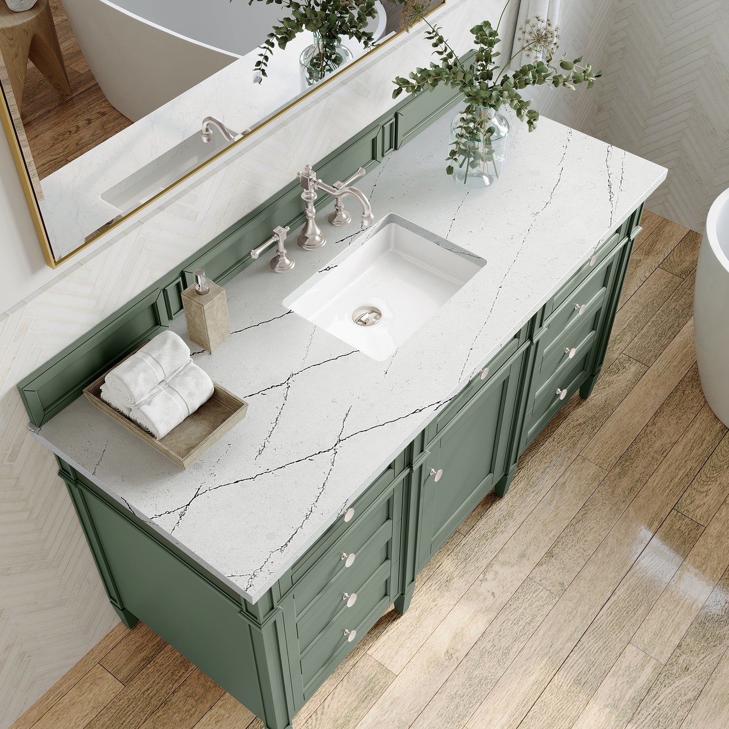 Brittany 60" Single Vanity, Smokey Celadon w/ 3 CM Ethereal Noctis Top