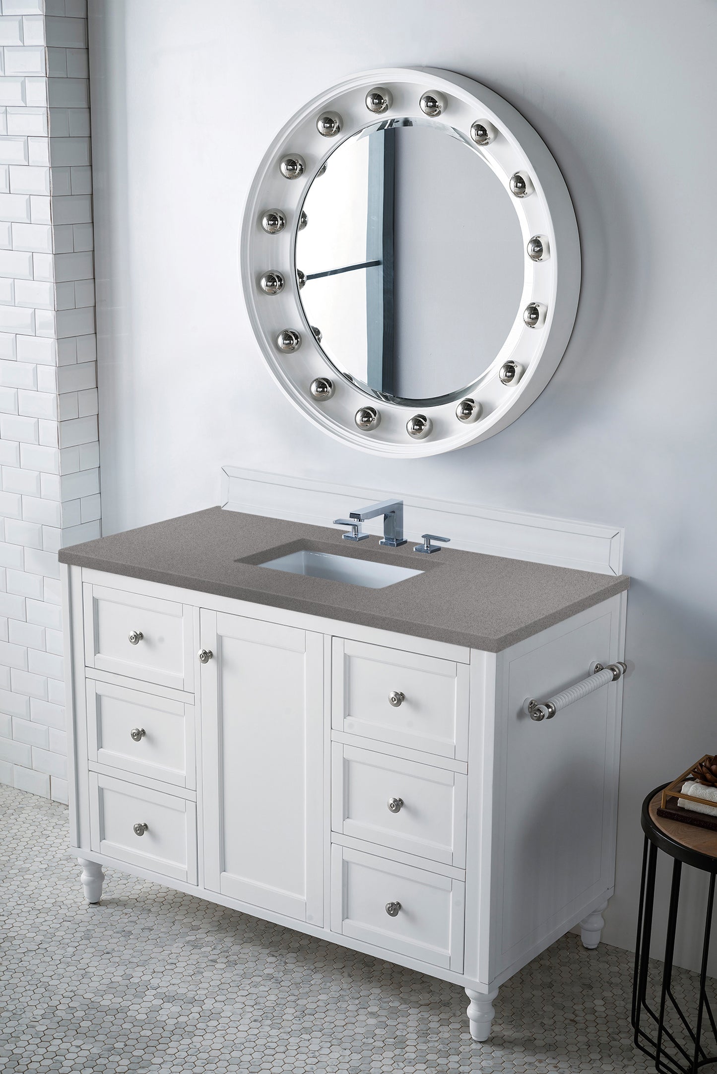 Copper Cove Encore 48" Single Vanity, Bright White w/ 3 CM Grey Expo Quartz Top