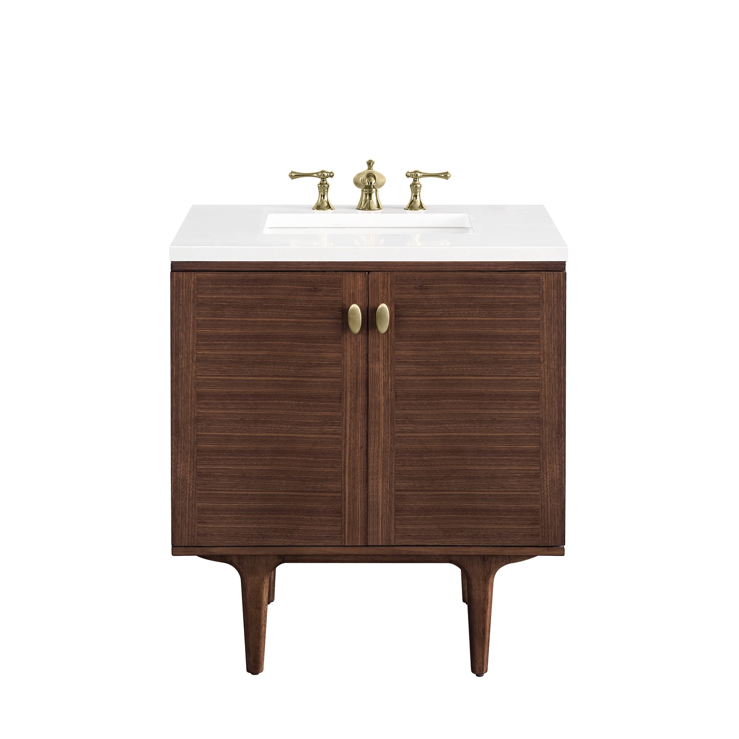 Amberly 30" Single Vanity, Mid-Century Walnut w/ 3 CM White Zeus Top