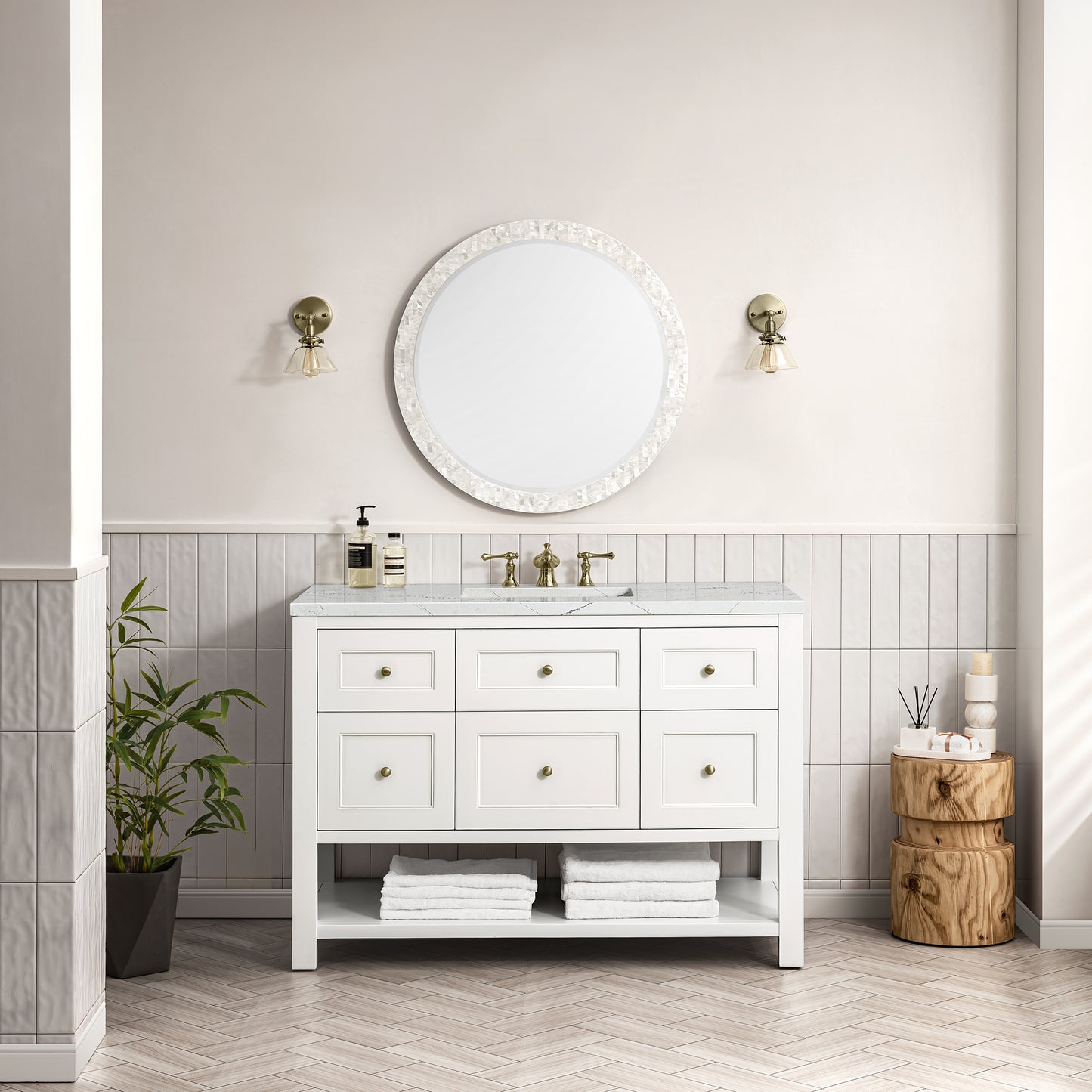 Breckenridge 48" Single Vanity, Bright White w/ 3 CM Ethereal Noctis Top