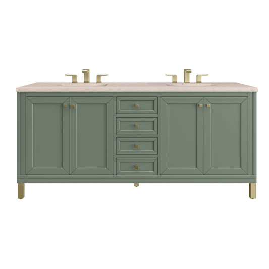 Chicago 72" Double Vanity, Smokey Celadon w/ 3 CM Eternal Marfil Top