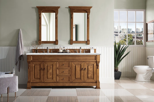 Brookfield 72" Double Vanity, Country Oak w/ 3 CM Ethereal Noctis Quartz Top